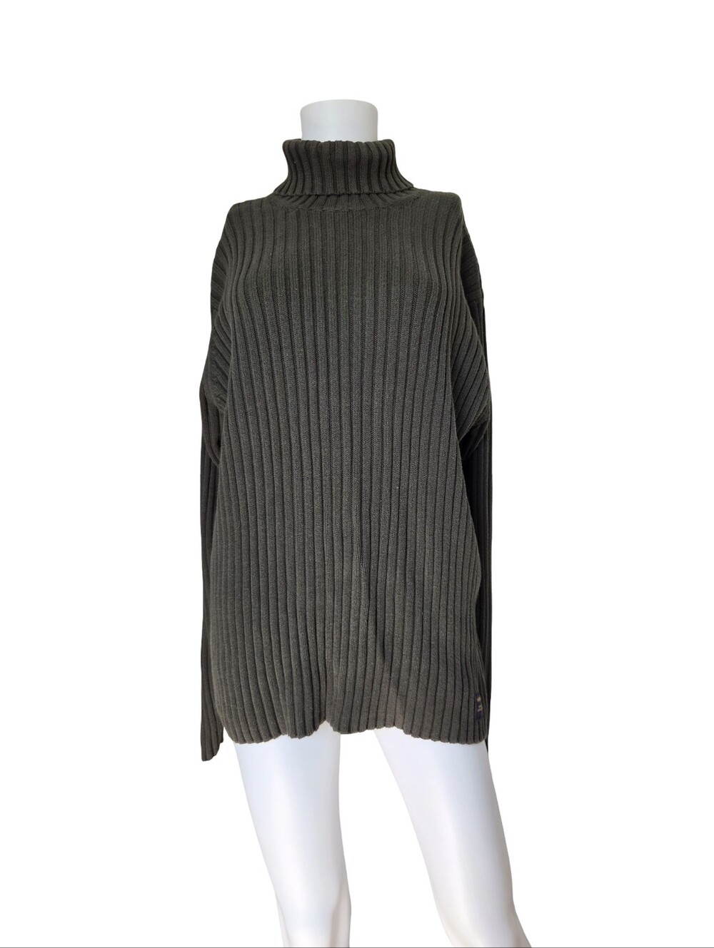Vintage American Eagle Turtleneck Sweater Dark Green Ribbed Womens Size Large
